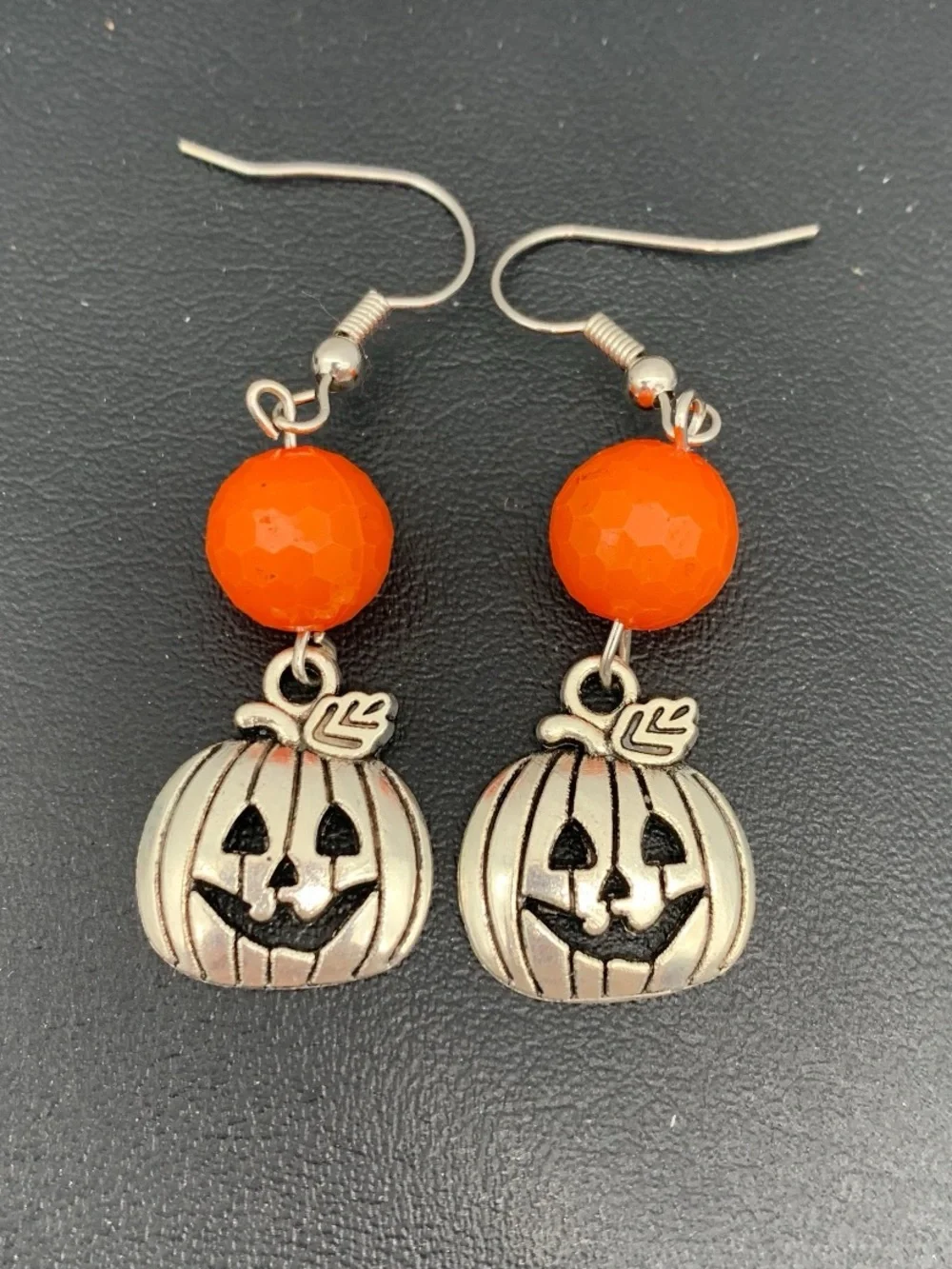 Halloween Pumpkin Dangle Earrings with Orange Bead